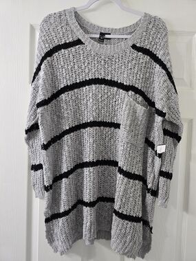 NWT Windsor Oversized Striped Open-Knit Tunic Sweater - Large